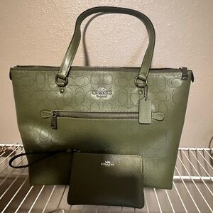 Coach Olive Green Tote with Matching Wristlet